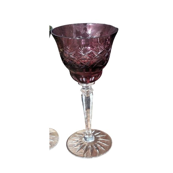 AJKA Discontinued Vintage Hungarian Crystal Cut To Clear Rainbow Wine Glasses - Picture 2 of 8
